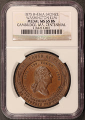 1875 Cambridge, MA Washington Elm Centennial Bronze Medal B-436A - NGC MS 65 BN