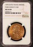 1878 France Paris Universal Expo World's Fair Bronze Token Medal - NGC MS 64 RB