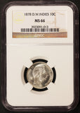 1878 Danish West Indies 10 Cents Silver Coin - NGC MS 66 - KM# 70