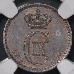 1878 CS Denmark 1 Ore Coin - NGC MS 63 BN - KM# 792.1