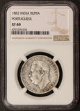 1882 Portuguese India GOA One Rupia Silver Coin - NGC XF 40 - KM# 312