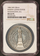 1884 Washington D.C. Martin Luther Statue Society 38mm WM Medal - NGC MS 62 PL