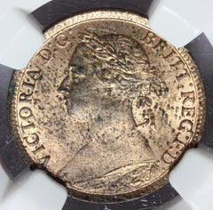 1885 Great Britain Farthing 1/4 Penny Bronze Coin - NGC MS 63 RB - KM# 753