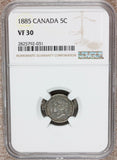 1885 Canada 5 Five Cents Small 5 Silver Coin - NGC VF 30 - KM# 2