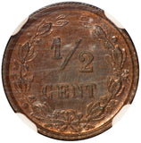 1885 Netherlands 1/2 Half Cent Bronze Coin - NGC MS 66 BN - KM# 109.1
