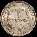 1890 Heaton Costa Rica 5 Centavos Silver Coin - NGC MS 64 - KM# 128
