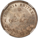 1890-R Eritrea 1 One Lira Silver Coin - NGC MS 62 - KM# 2