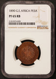 1890 German East Africa 1 One Pesa Proof Copper Coin - NGC Pf 65 RB - KM# 1