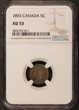1893 Canada 5 Cents Silver Coin - NGC AU 53 - KM# 2