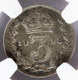 1893 Great Britain Jubilee Head Silver 3 Pence Close 3 Coin - NGC AU 50 - KM# 758