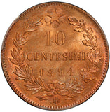 1894-BI Italy 10 Centesimi Coin - PCGS MS 65 RB - KM# 27.1
