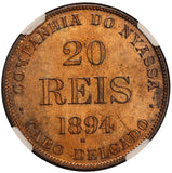 1894-H Mozambique Nyassa Company 20 Reis Token Coin - NGC MS 62 RB - KM# Tn2
