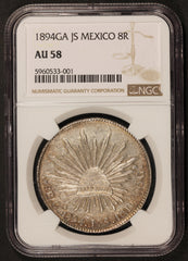1894 Ga JS Mexico 8 Reales Silver Coin - NGC AU 58 - KM# 377.6