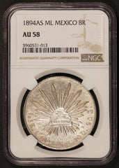 1894 As ML Mexico 8 Reales Silver Coin - NGC AU 58 - KM# 377