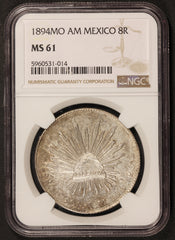 1894 Mo AM Mexico 8 Reales Silver Coin - NGC MS 61 - KM# 377.10