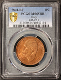 1894-BI Italy 10 Centesimi Coin - PCGS MS 65 RB - KM# 27.1