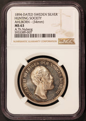 1894 Sweden Ahlborn Hunting Society 34mm Silver Medal - NGC MS 63