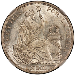 1895 TF Peru 1 Un Sol Silver Coin - NGC MS 61 - KM# 196.26
