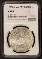 1895 Ca MM Mexico 8 Reales Silver Coin - NGC MS 60 - KM# 377.2