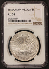 1896 Cn AM Mexico 8 Reales Silver Coin - NGC AU 58 - KM# 377.3