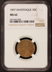 1897 Martinique 50 Centimes Coin - NGC MS 62 - KM# 40