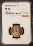 1897 South Africa 1 One Shilling Silver Coin - NGC AU 58 - KM# 5