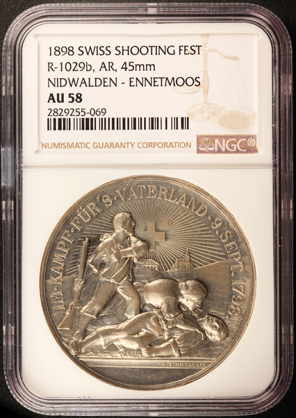 1898 Switzerland Nidwalden Ennetmoos Swiss Shooting Fest Silver Medal R-1029b - NGC AU 58