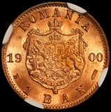 1900-B Romania 1 One Ban Copper Coin - NGC MS 64 RD - KM# 26
