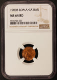 1900-B Romania 1 One Ban Copper Coin - NGC MS 64 RD - KM# 26