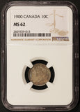 1900 Canada 10 Cents Silver Coin - NGC MS 62 - KM# 3