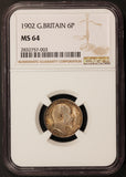 1902 Great Britain 6 Six Pence Silver Coin - NGC MS 64 - KM# 799