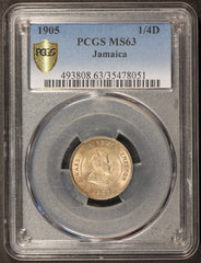 1905 Jamaica 1/4 Penny Farthing Coin - PCGS MS 63 - KM# 21
