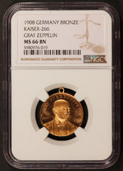 1908 Germany Graf Zeppelin Gold Gilt Bronze Medal Kaiser-266 - NGC MS 66