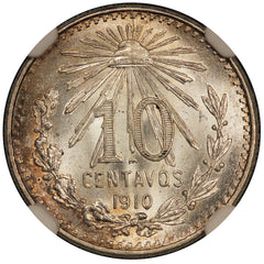1910-M Mexico 10 Centavos Silver Coin - NGC MS 66 - KM# 428