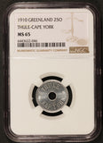 1910 Greenland Thule Kap York 25 Ore Token Coin - NGC MS 65 - KM# Tn6