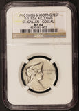 1910 Switzerland St Gallen Gossau Shooting Festival Silver Medal R-1183a - NGC MS 64