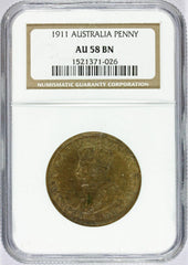 1911 Australia One Penny Bronze Coin - NGC AU 58 BN - KM# 23