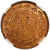 1911 Canada Large 1 One Cent Bronze Coin - NGC MS 63 RB - KM# 15