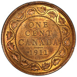1911 Canada Large 1 One Cent Bronze Coin - PCGS MS 65 RB - KM# 15