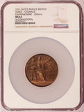 1911 France Pro Patria Military 50mm Bronze Medal by Grandhomme - NGC MS 64