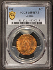 1911 Canada Large 1 One Cent Bronze Coin - PCGS MS 65 RB - KM# 15