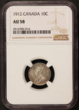 1912 Canada 10 Cents Silver Coin - NGC AU 58 - KM# 23