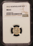 1912 Canada Newfoundland 5 Cents Silver Coin - NGC MS 61 - KM# 13