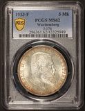 1913-F Germany Wurttemberg 5 Mark Silver Coin - PCGS MS 62 - KM# 632