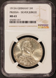 1913-A Germany Prussia 3 Mark Jubilee Silver Coin - NGC MS 63 - KM# 535