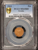 1913 Sweden One Ore Bronze Coin - PCGS MS 65 RB - KM# 777.2
