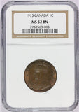 1913 Canada One Cent Penny Coin - NGC MS 62 BN - KM# 21