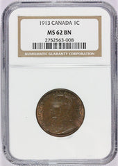 1913 Canada One Cent Penny Coin - NGC MS 62 BN - KM# 21