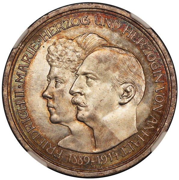1914-A Germany Anhalt-Dessau 5 Mark Wedding Silver Coin - NGC MS 65 - KM# 31