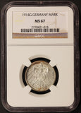 1914-G Germany 1 One Mark Silver Coin - NGC MS 67 - KM# 14